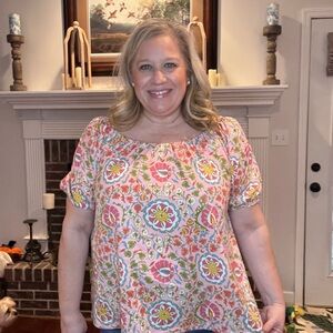 Smith & Quinn pink floral medallion blouse